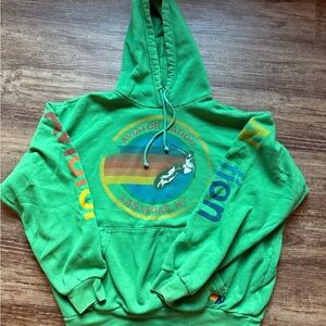 Aviator Nation Green Hoodie with Multicolor Stripes
